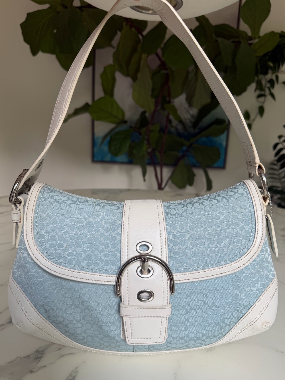 COACH Vintage Y2K Soho Mini Signature Medium Flap Shoulder Bag F109256 Sky Blue
